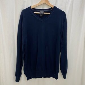 Jos A Bank XXL Navy Blue V-Neck 100% Cotton Long Sleeve Jersey Sweater
